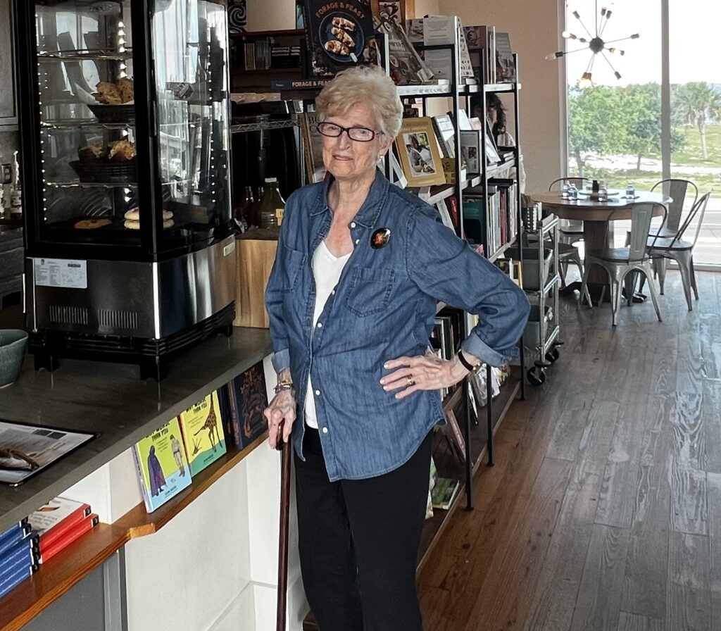 Senior woman in a coffee shop.