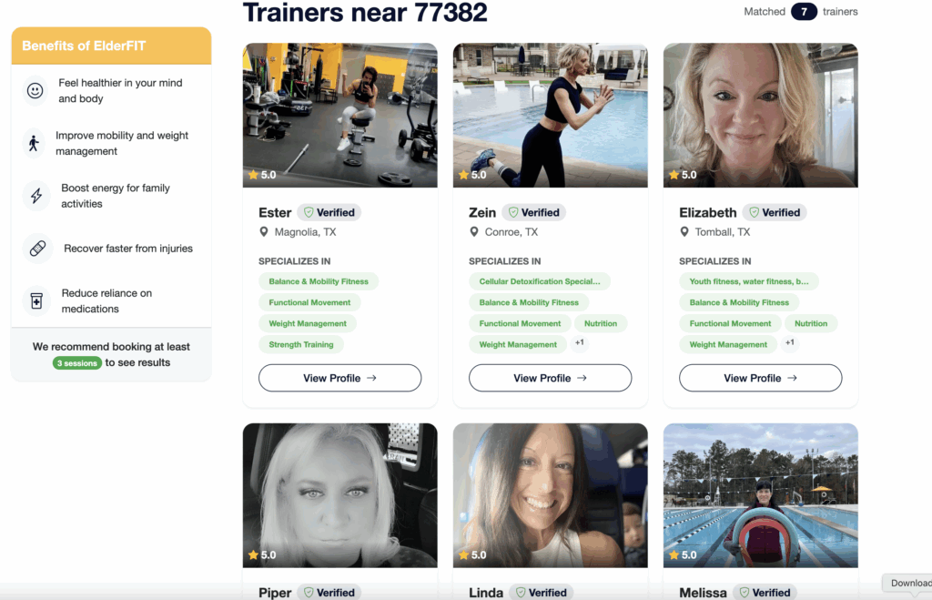 List of personal trainers for seniors for hire in the Houston area.